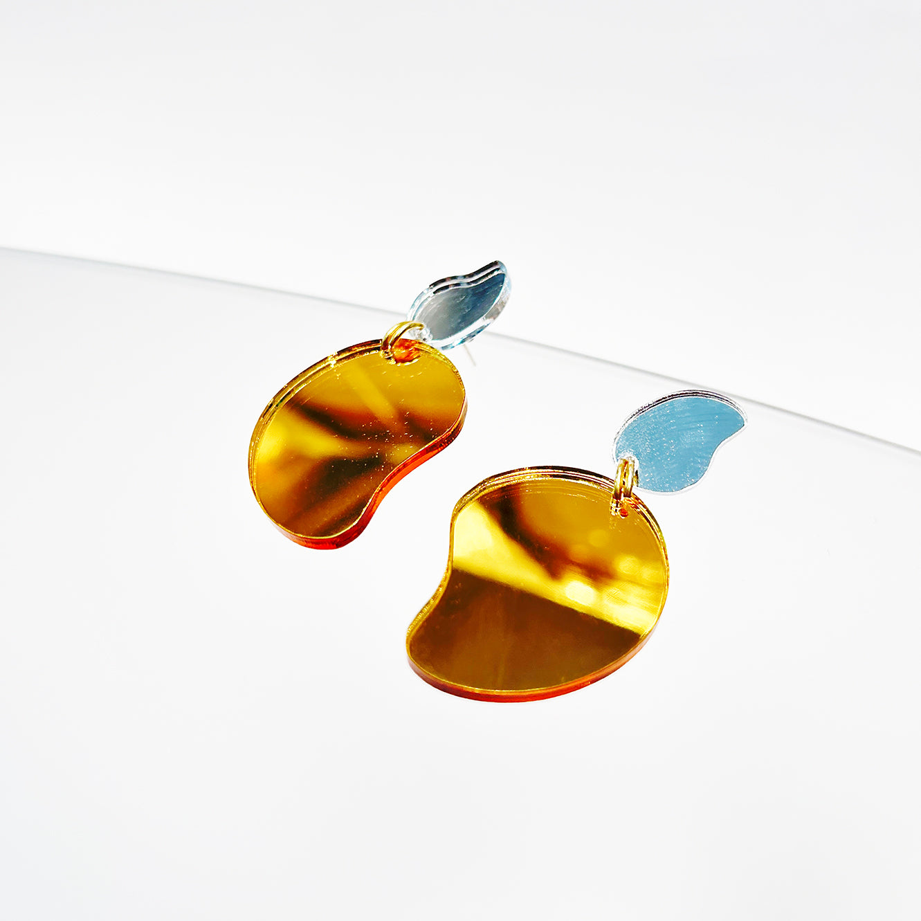 Drop in the Ocean - Perspex Mirror Drop Earrings in Silver & Gold