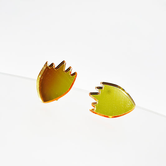 Queen of My Heart - Perspex Mirror Large Stud Earrings in Gold