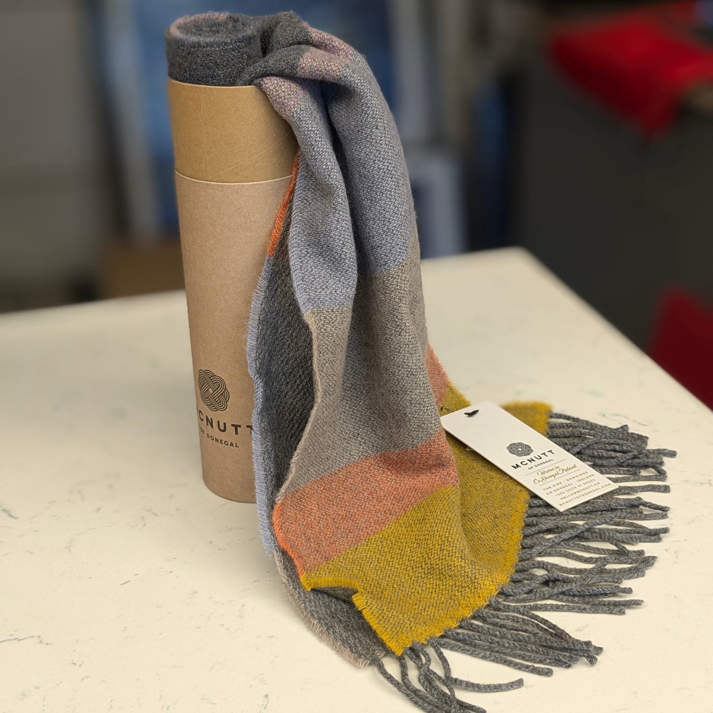 Orange and Smoke Lambswool Scarf - Made in Donegal Ireland