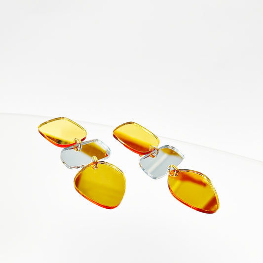 Hall of Mirrors - Perspex Mirror Drop Earrings in Gold & Silver