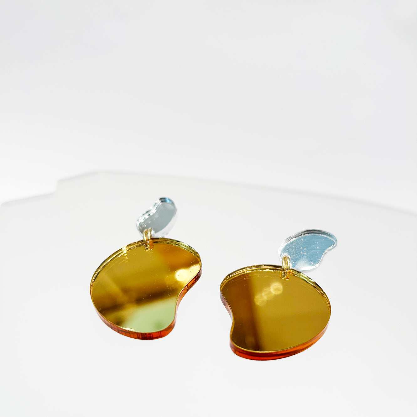 Drop in the Ocean - Perspex Mirror Drop Earrings in Silver & Gold