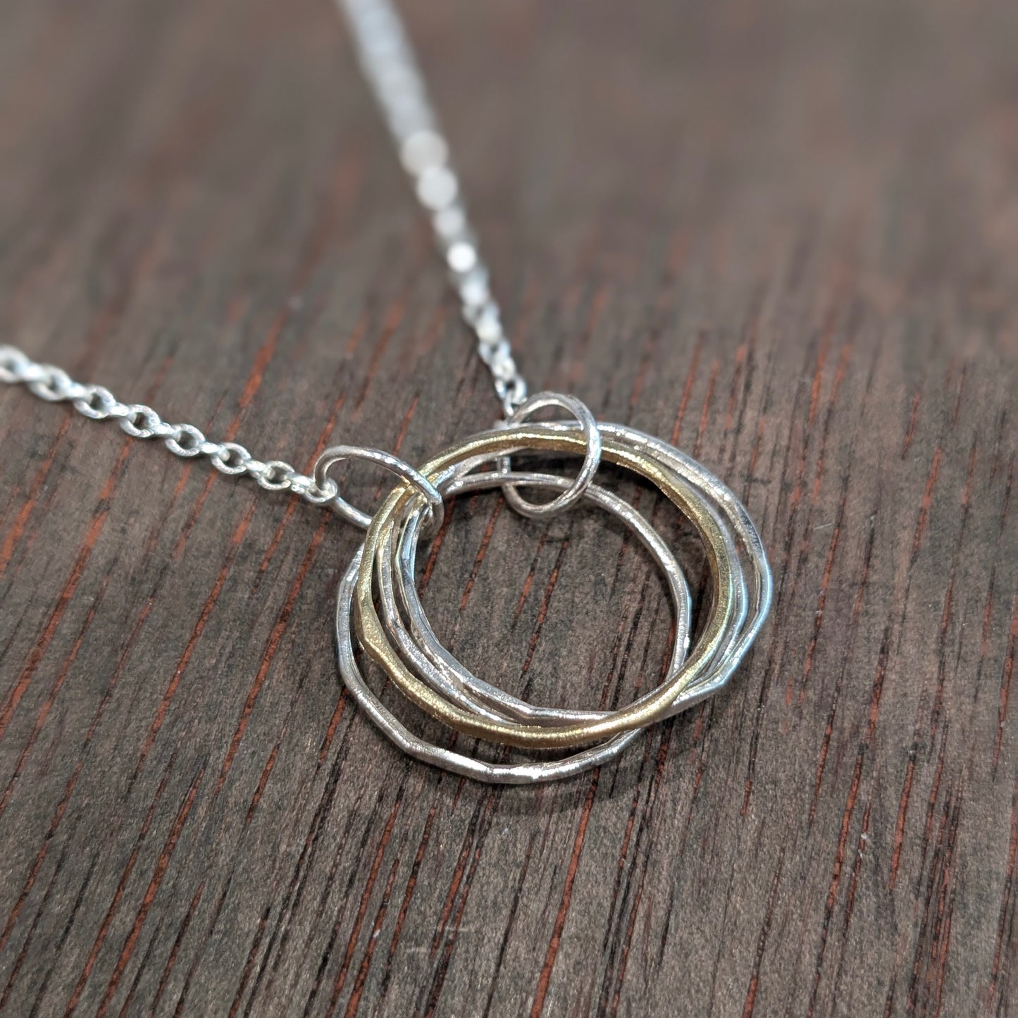 DOORUS - Silver + Gold Plate Hammered Ring Necklace - Made in Ireland