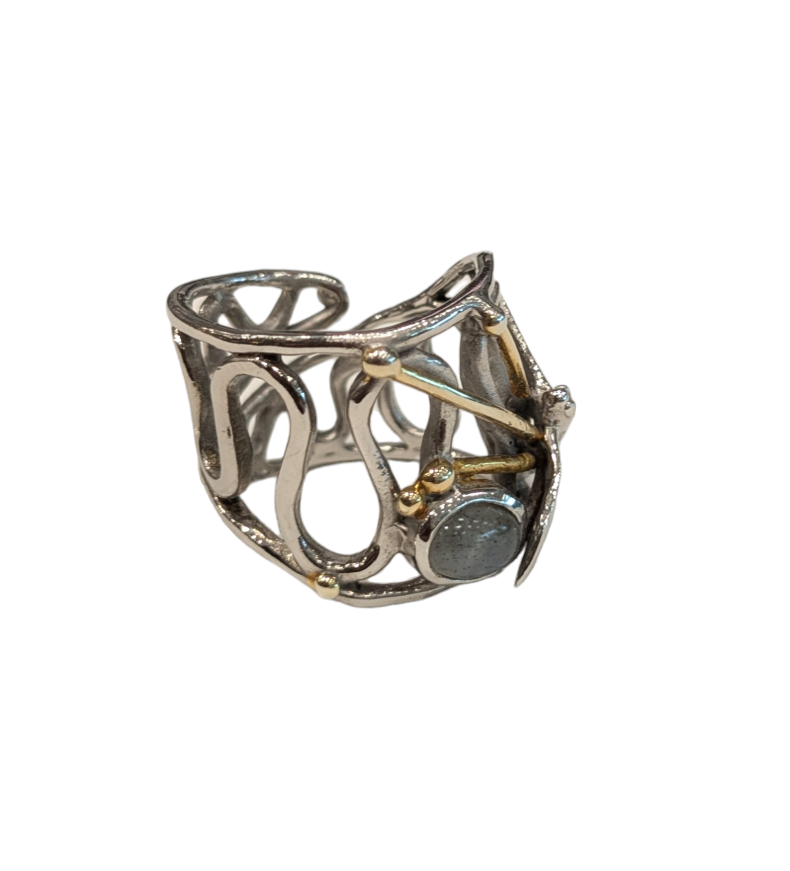 Dragonfly Ring with Moonstone - Solid Silver with Gold Plate