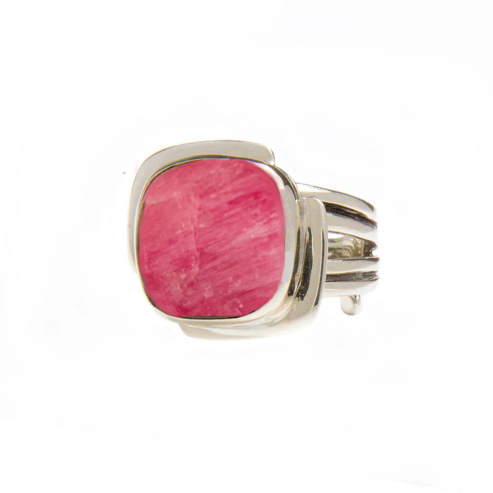Rough Cut Ruby Art Deco Ring - Solid Silver
