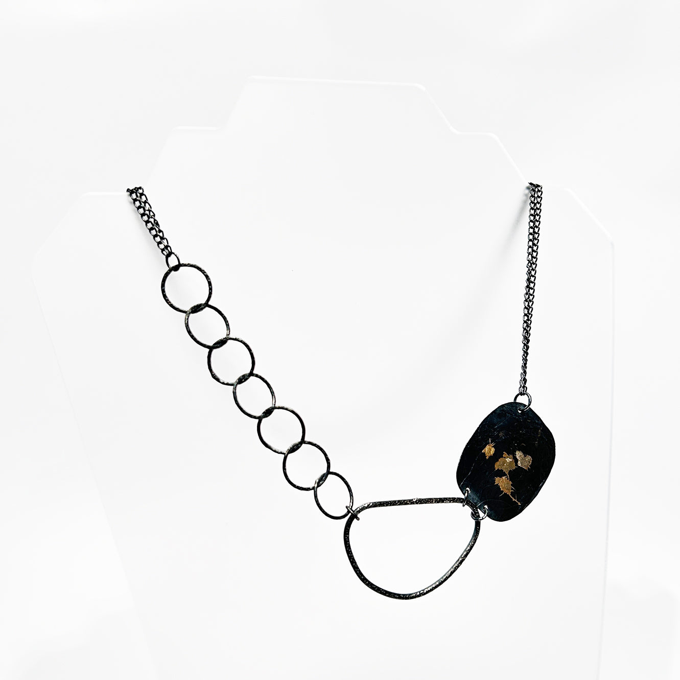 Asymmetric Statement Necklace - Oxidised Sterling Silver with 9ct Gold
