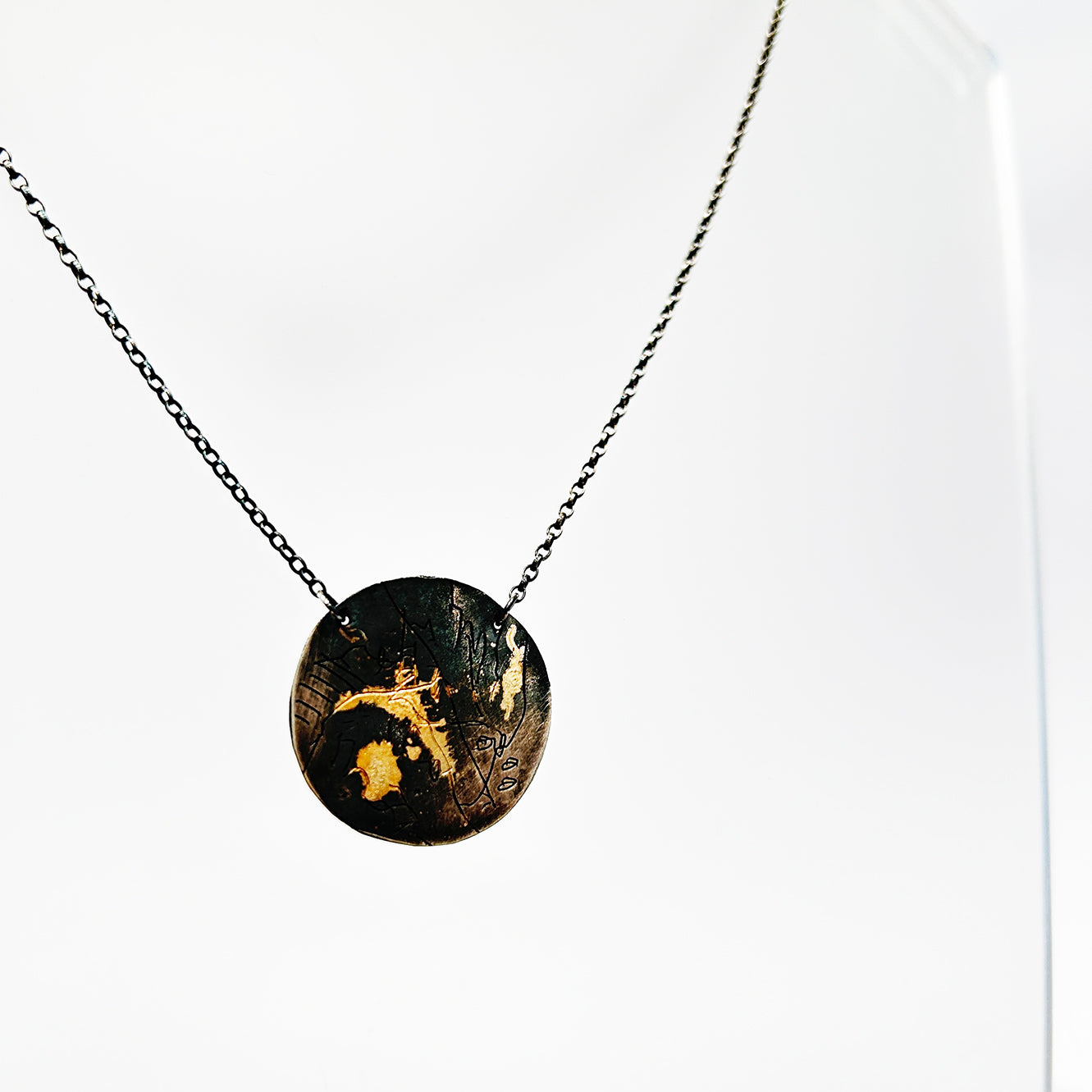 Map Pendant Necklace Medium - Oxidised Sterling Silver with 9ct Gold