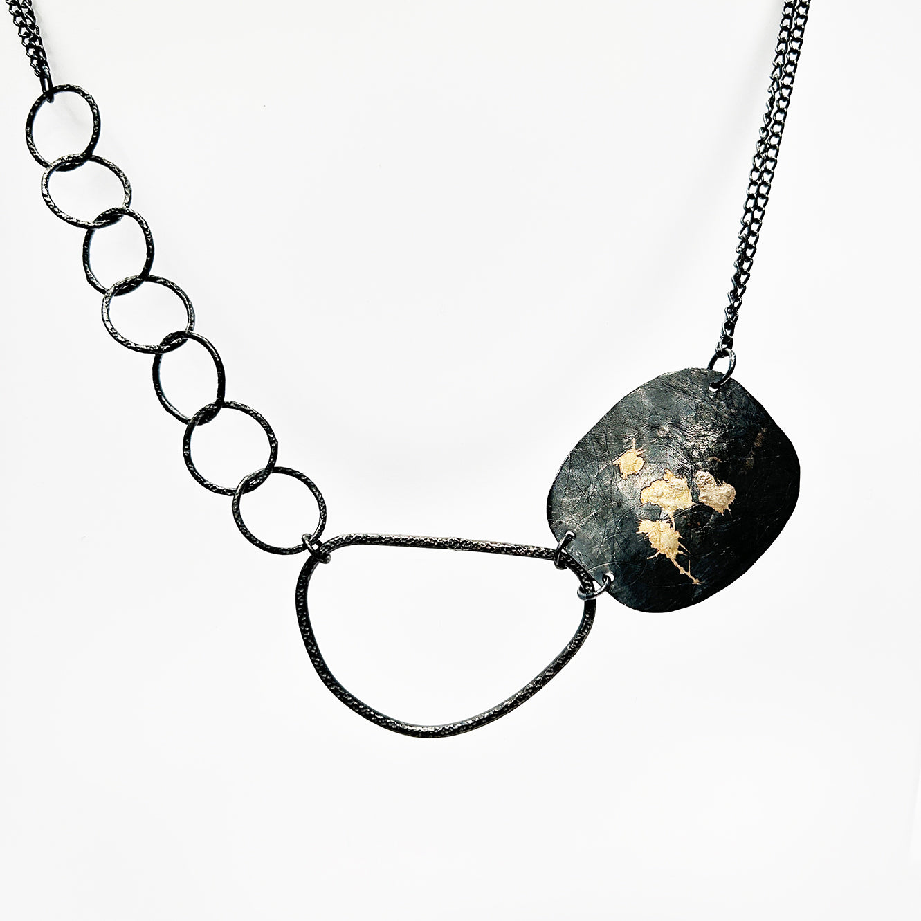 Asymmetric Statement Necklace - Oxidised Sterling Silver with 9ct Gold