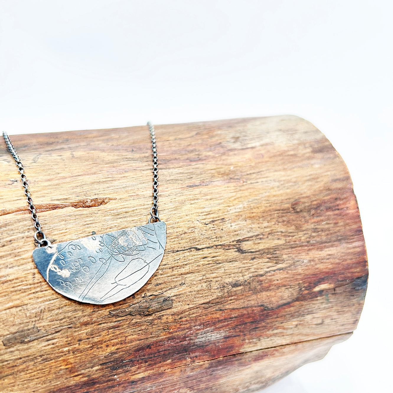 Map Half Moon Pendant Large - Oxidised Sterling Silver with 9ct Gold