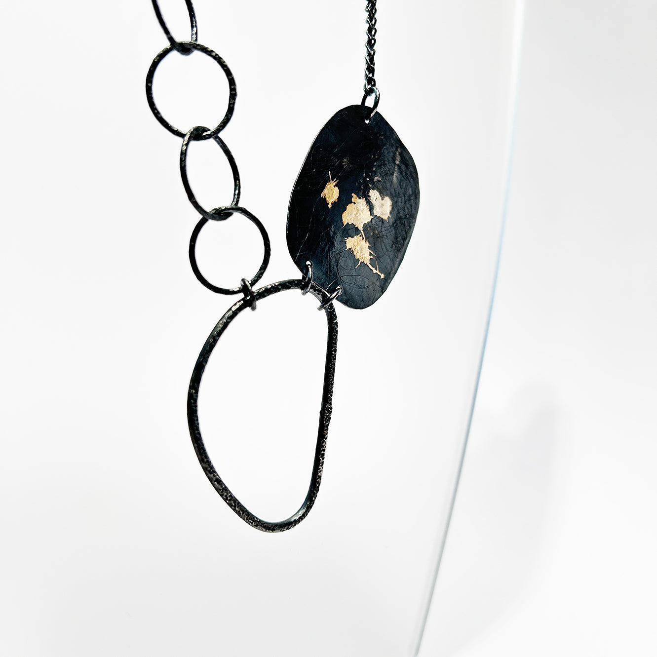 Asymmetric Statement Necklace - Oxidised Sterling Silver with 9ct Gold