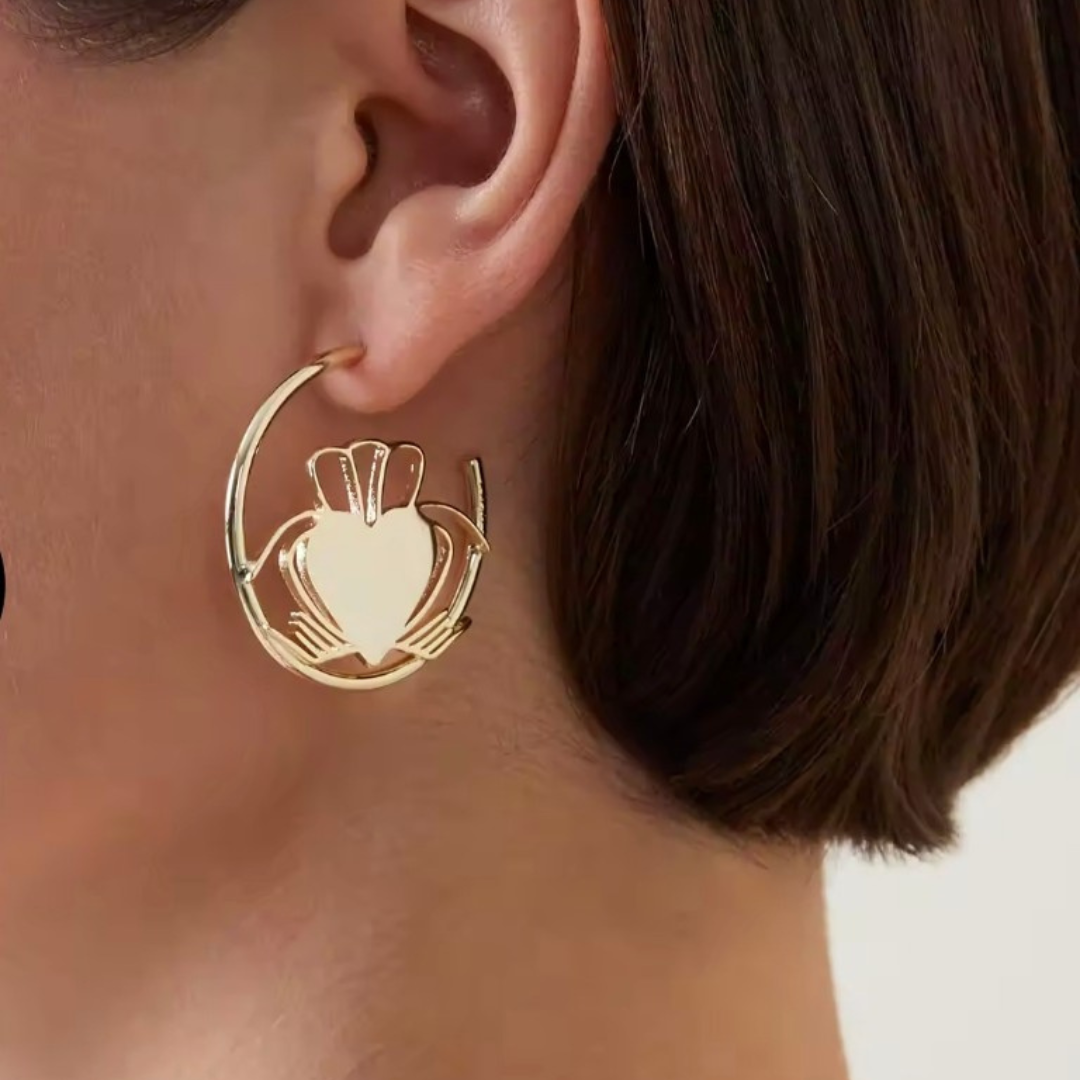 Heart Strong Claddagh Hoop Earrings - Gold