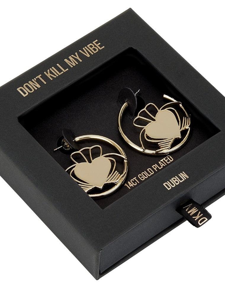 Heart Strong Claddagh Hoop Earrings - Gold