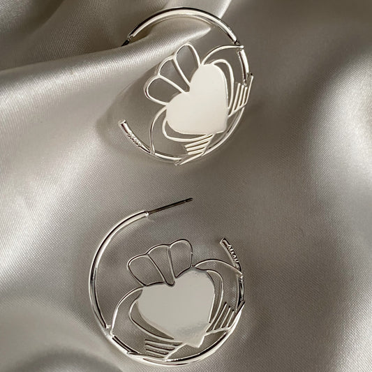 Heart Strong Claddagh Hoop Earrings - Silver