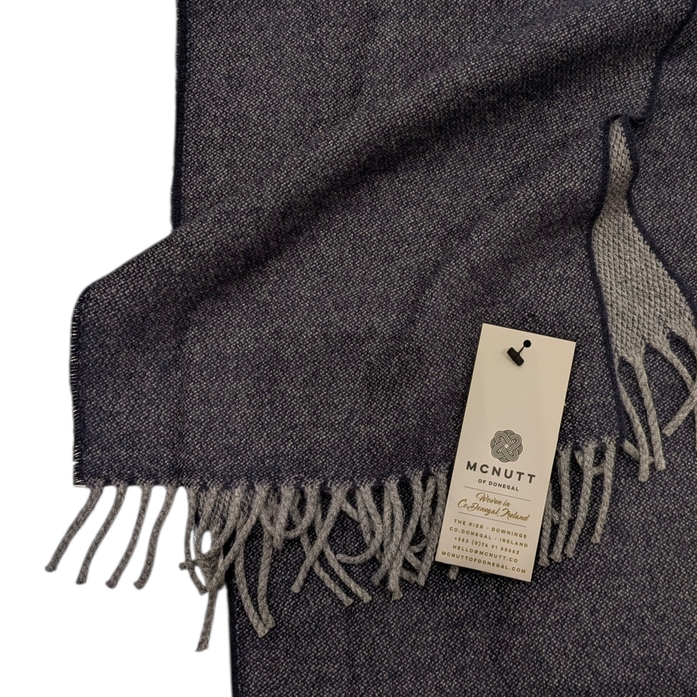 Navy & Grey Reversible Lambswool Scarf - Made in Donegal Ireland