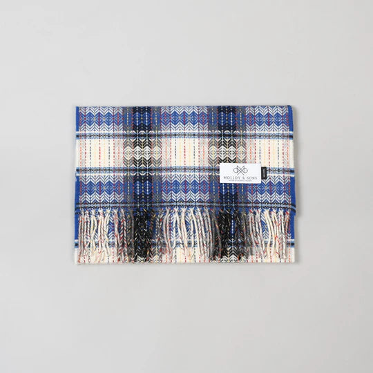 BLUE FINE DIAMOND WEAVE SCARF - Molloy & Sons Donegal Tweed