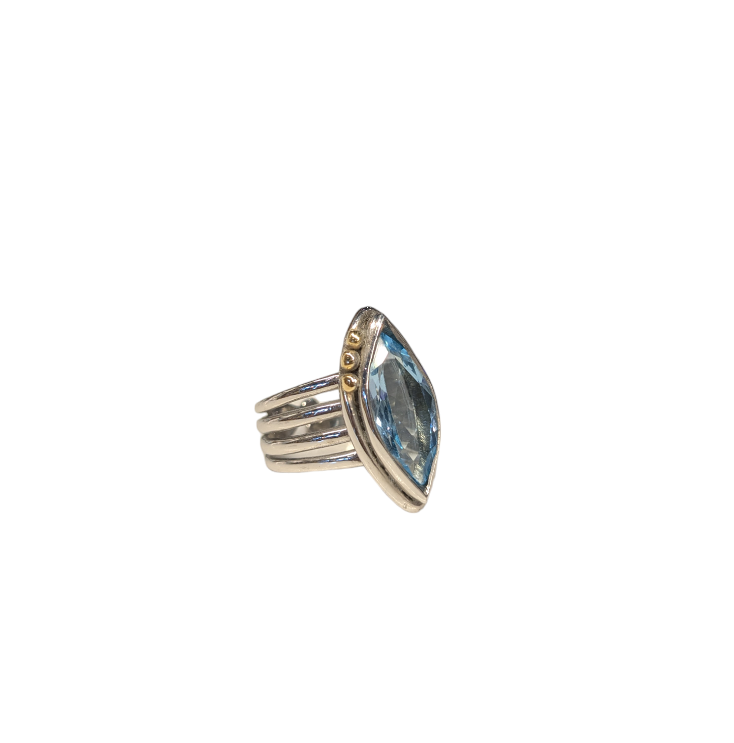 Tulip Ring with Blue Topaz - Solid Silver
