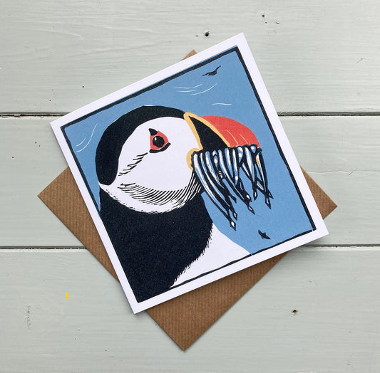 Puffin with Sandeels - Greeting Card