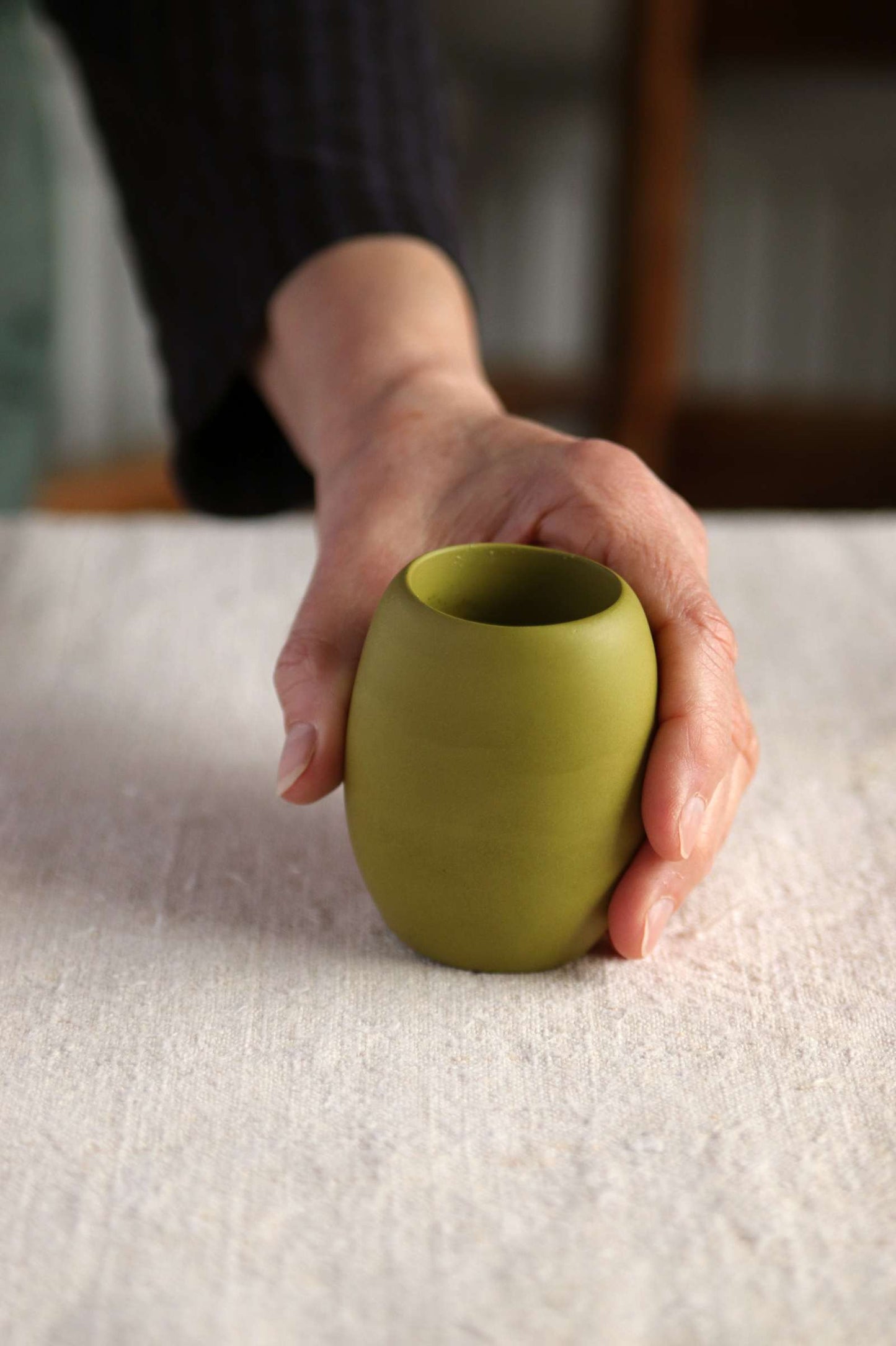 Oval Tealight Holder (Olive Green Collection) - Skwid Studio