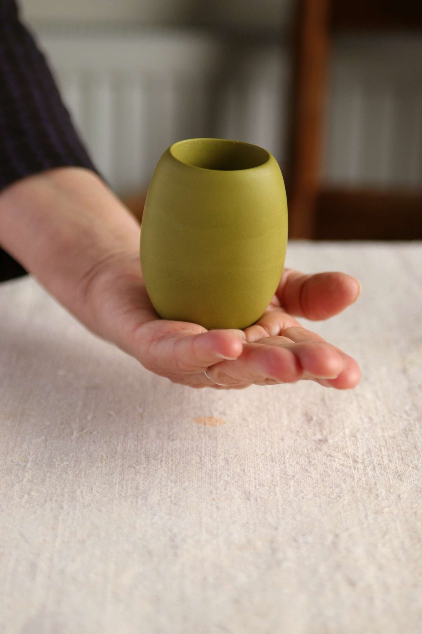 Oval Tealight Holder (Olive Green Collection) - Skwid Studio