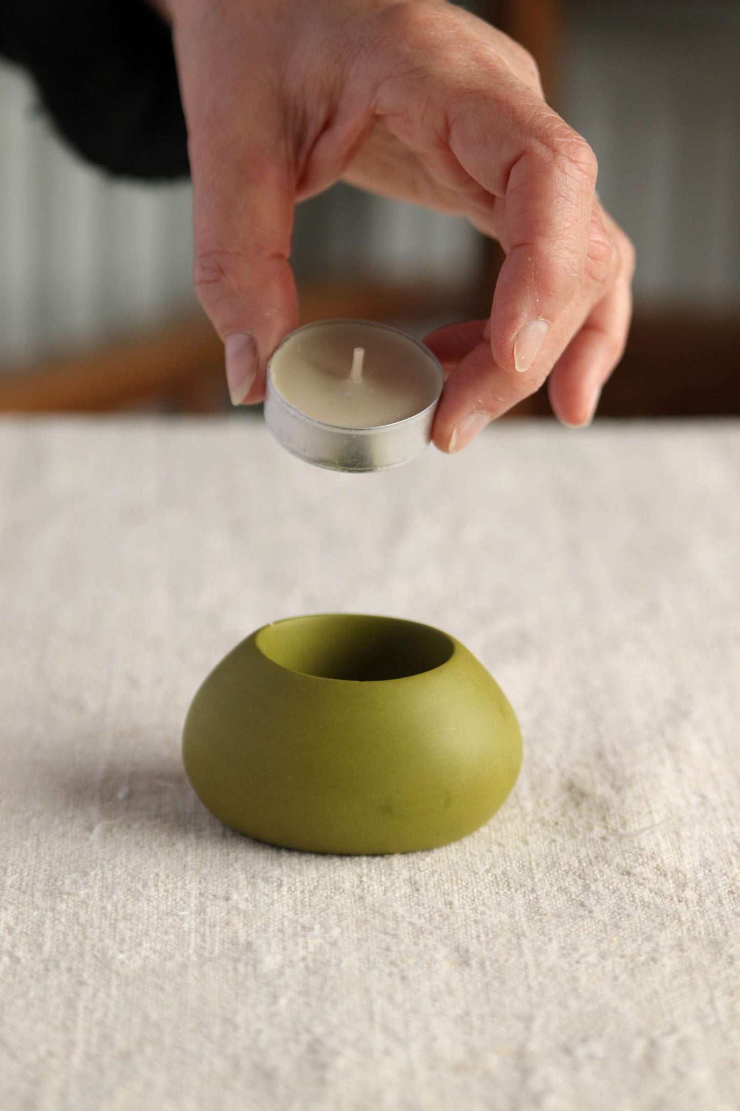 Squat Tealight Holder (Olive Green Collection) - Skwid Studio