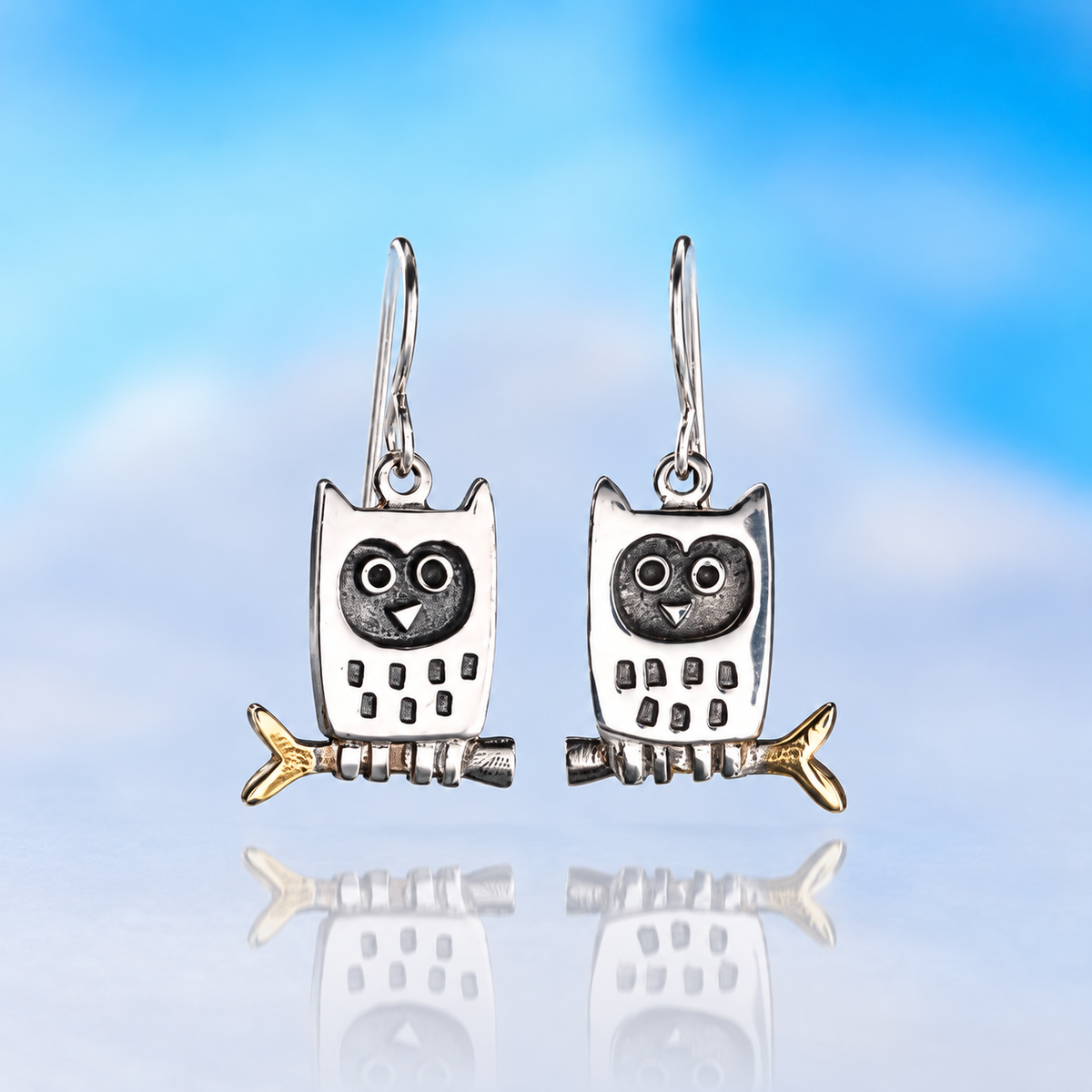 LITTLE OWL Drop Earrings (Silver & Gold)