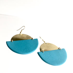 EARRINGS Turquoise + Brass Textured - Contemporary Made in Dublin Ireland