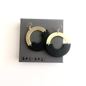 EARRINGS Black Circle + Brass Textured - Contemporary Made in Dublin Ireland