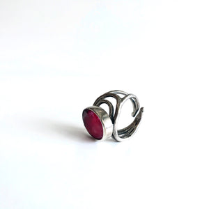 Rough cut Ruby Dewberry Ring - solid Silver with Gold plate
