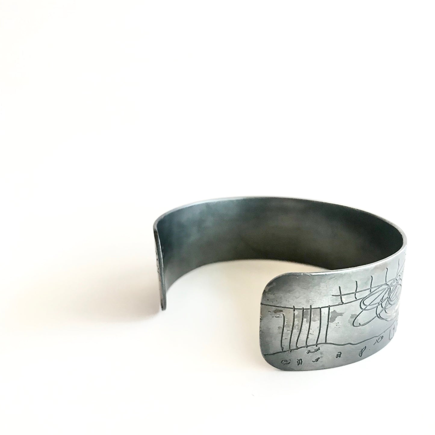 Oxidised Silver Gold Etched Cuff