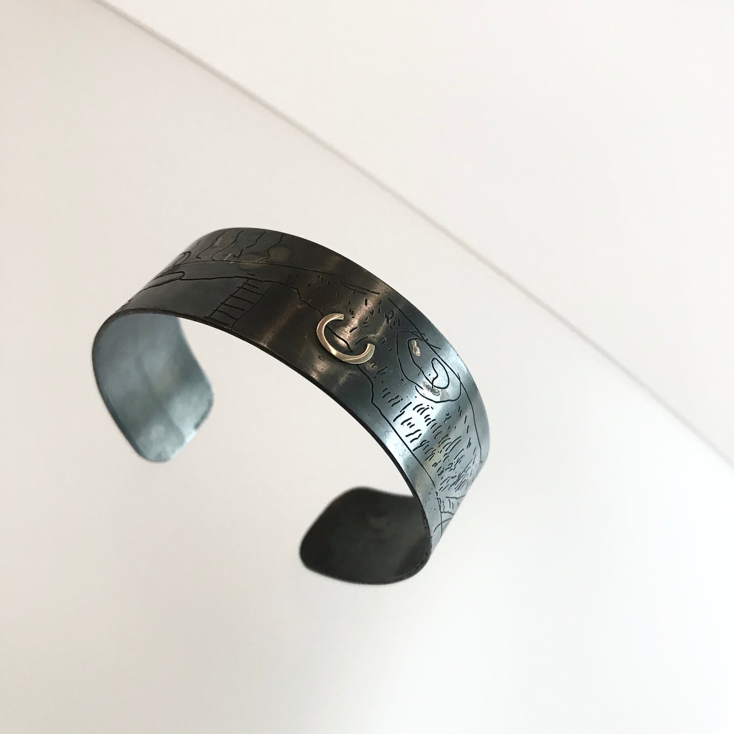 Oxidised Silver Gold Etched Cuff
