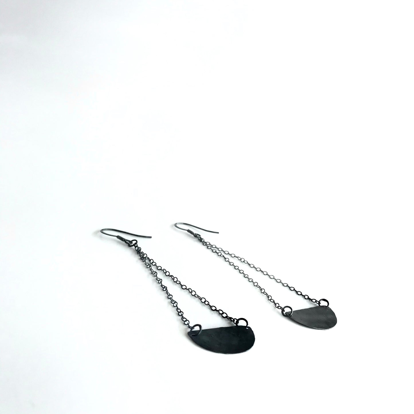 Oxidised Silver Chain Half Moon Beaten Earrings