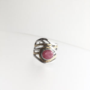 Mayhem Ring - Rough cut Ruby + solid Silver with Gold plate