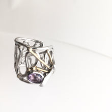 Load image into Gallery viewer, Dragonfly with Amethyst Ring solid Silver with Gold plate
