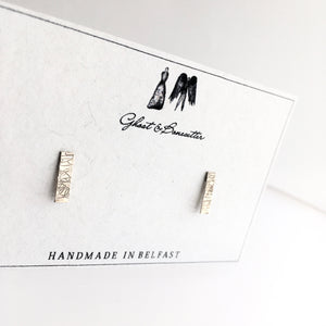 Silver Etched Rectangle Stud Earrings - by Ghost & Bonesetter - Made in Belfast