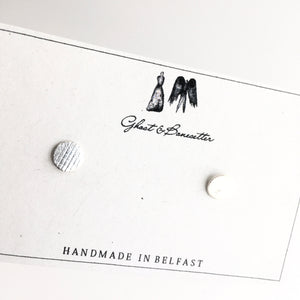 Silver Etched Stud Earrings - by Ghost & Bonesetter - Made in Belfast
