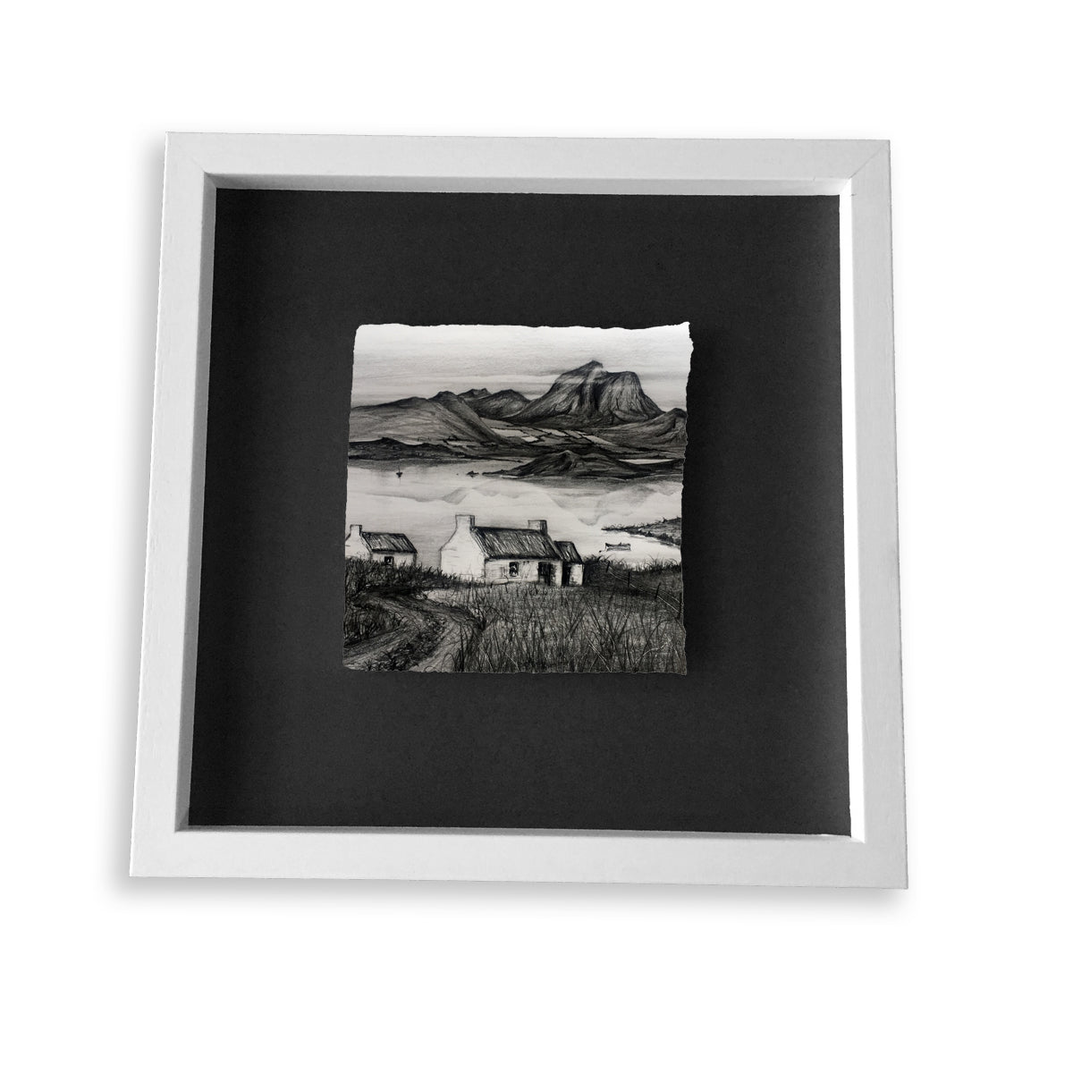 IRELAND - Traditional Thatched Cottage Lake Mountain Scene by Stephen Farnan