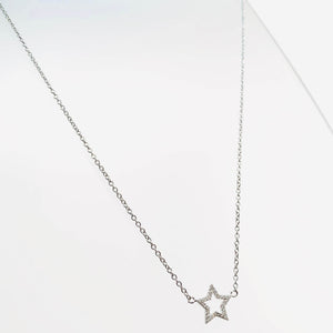 Silver Pave Open Star Necklace