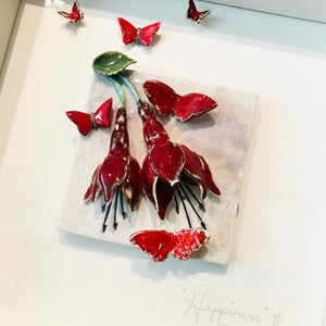 Fuchsia with Red Butterflies - Raku Ceramic Art by Rebeka Kahn