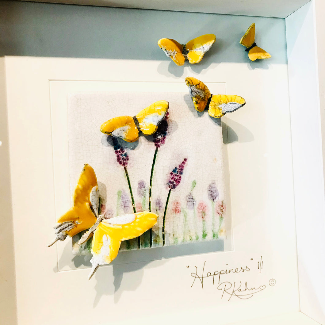 Happiness, Yellow Butterfly - Raku Ceramic Art by Rebeka Kahn