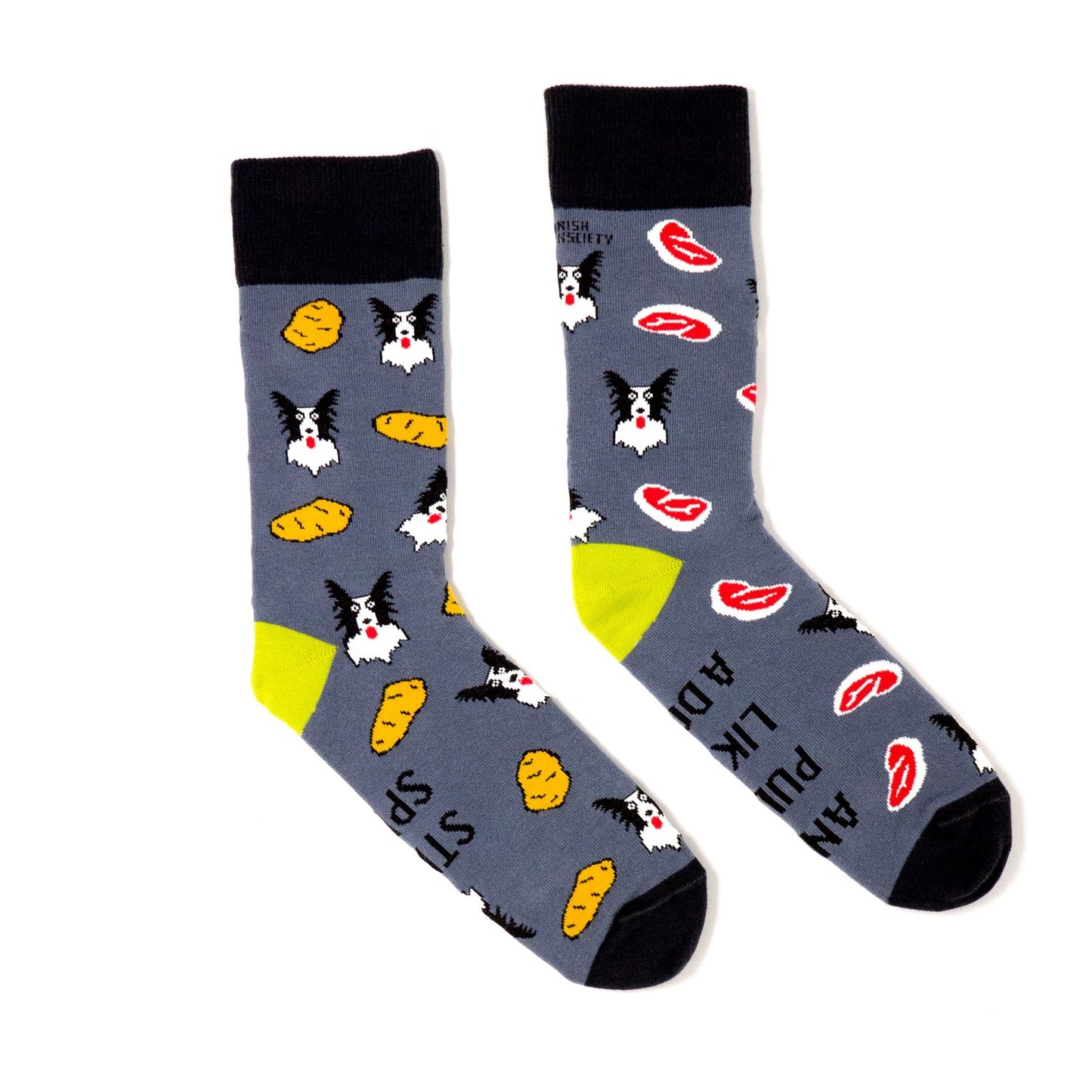 STEAK SPUDS AND PULL LIKE A DOG - Funny Irish Socks Made in Ireland