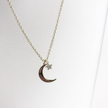 Load image into Gallery viewer, MOON &amp; Star - Cubic Zirconia + Gold Vermeil - Necklace
