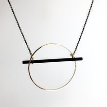 Load image into Gallery viewer, GOLD HOOP &amp; BLACK BAR Pendant Necklace - Gold Plated Hand made in Ireland

