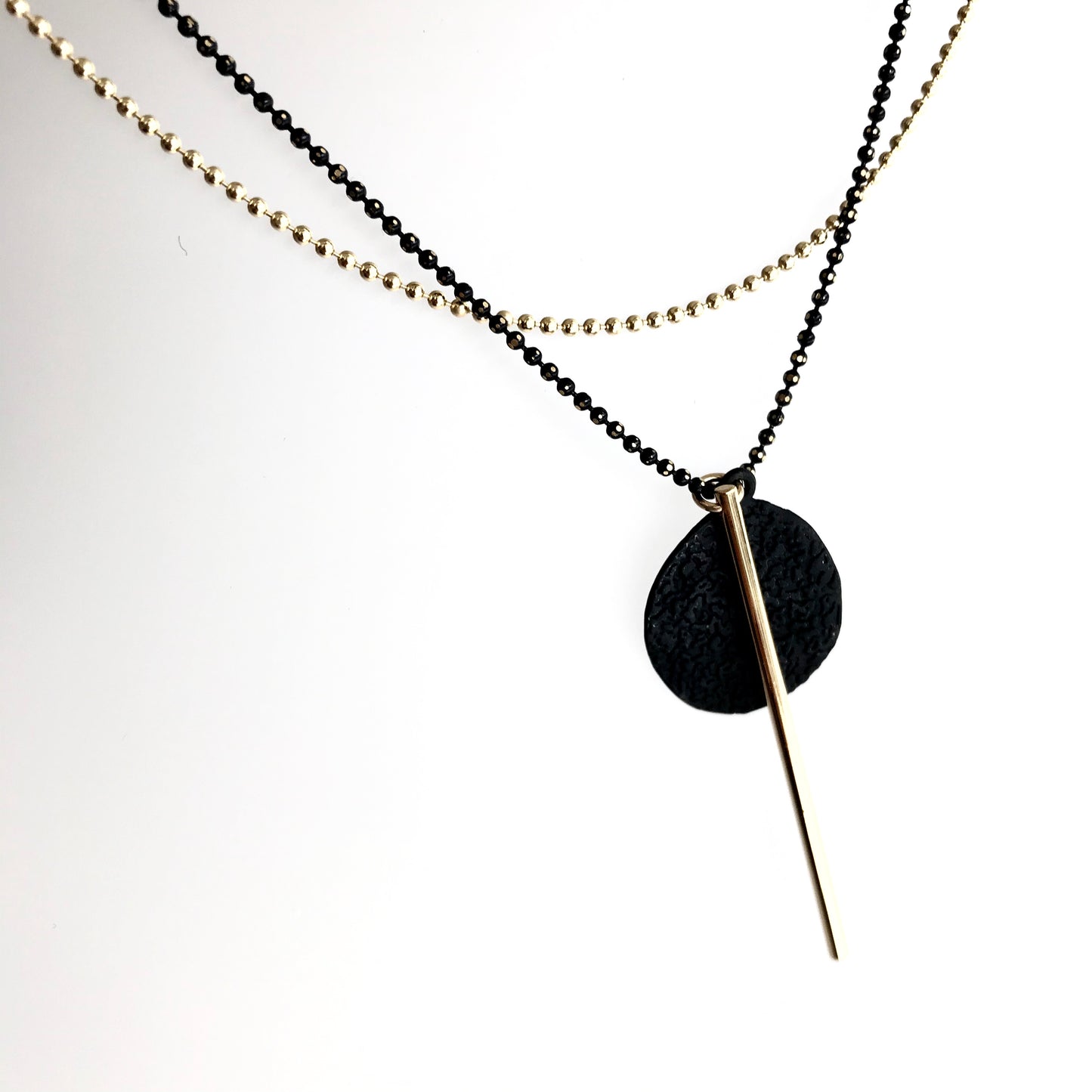LAYERED TWO CHAIN BLACK & GOLD BAR Necklace - Gold Plated Hand made in Ireland