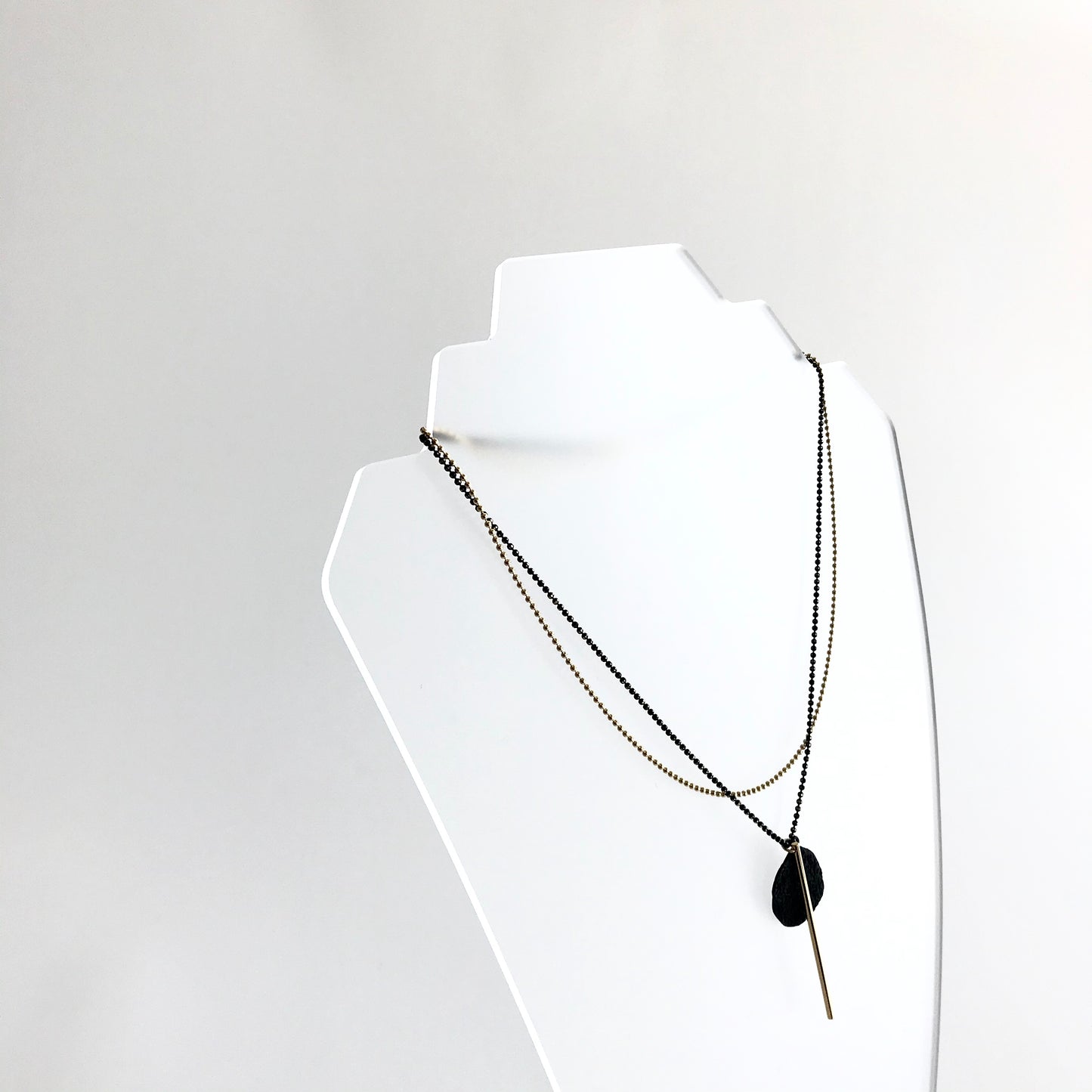 LAYERED TWO CHAIN BLACK & GOLD BAR Necklace - Gold Plated Hand made in Ireland
