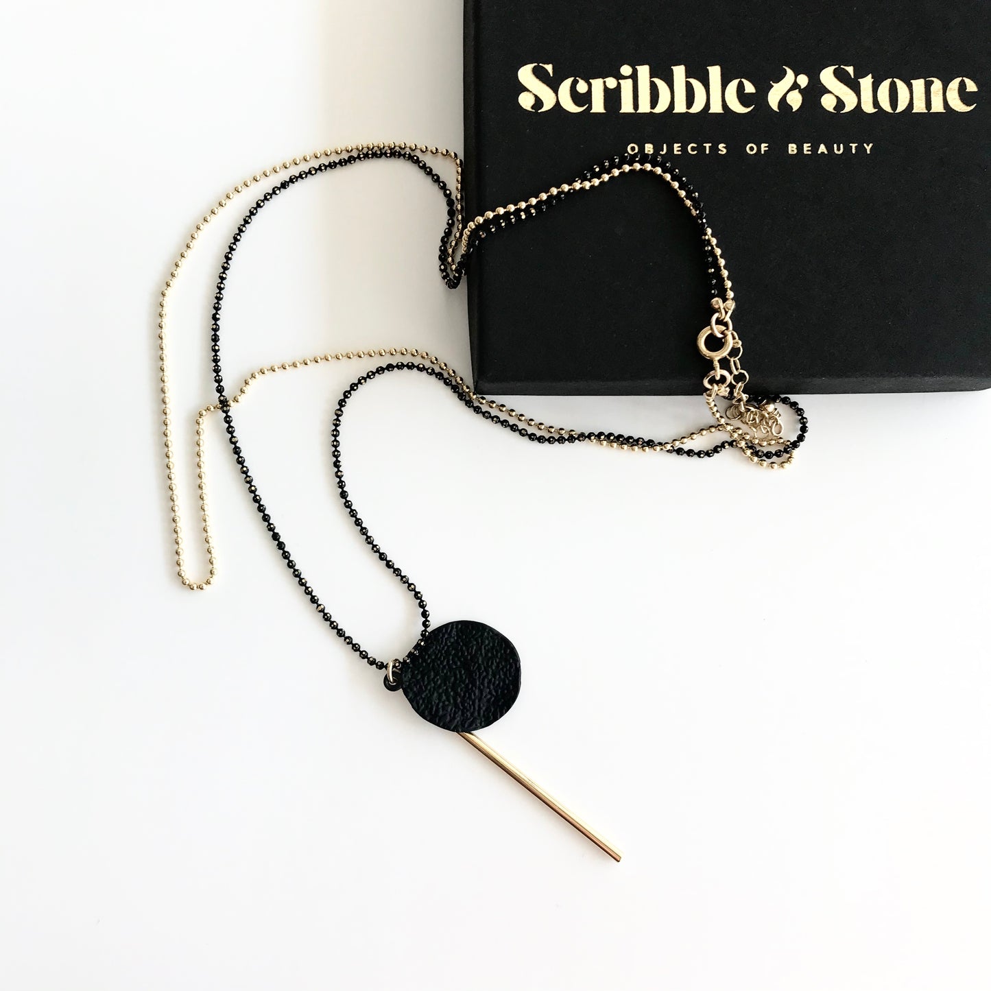LAYERED TWO CHAIN BLACK & GOLD BAR Necklace - Gold Plated Hand made in Ireland