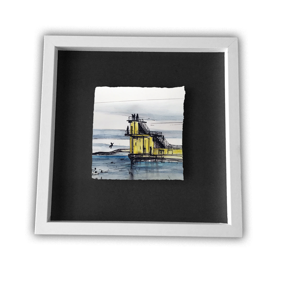 DIVING OFF BLACKROCK - Iconic Yellow Sea Diving Boards Salthill Galway Ireland by Stephen Farnan