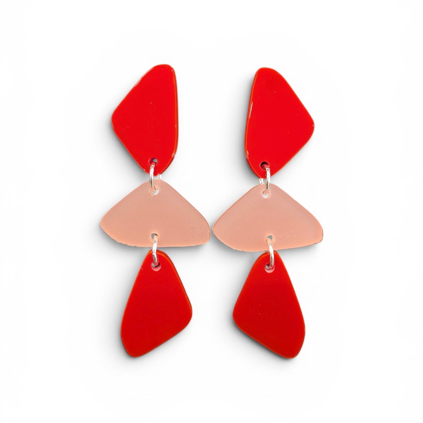 Stacked Rocks Dangles - Red/Frost Rose