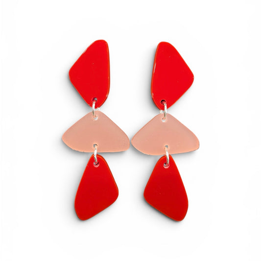 Stacked Rocks Dangles - Red/Frost Rose