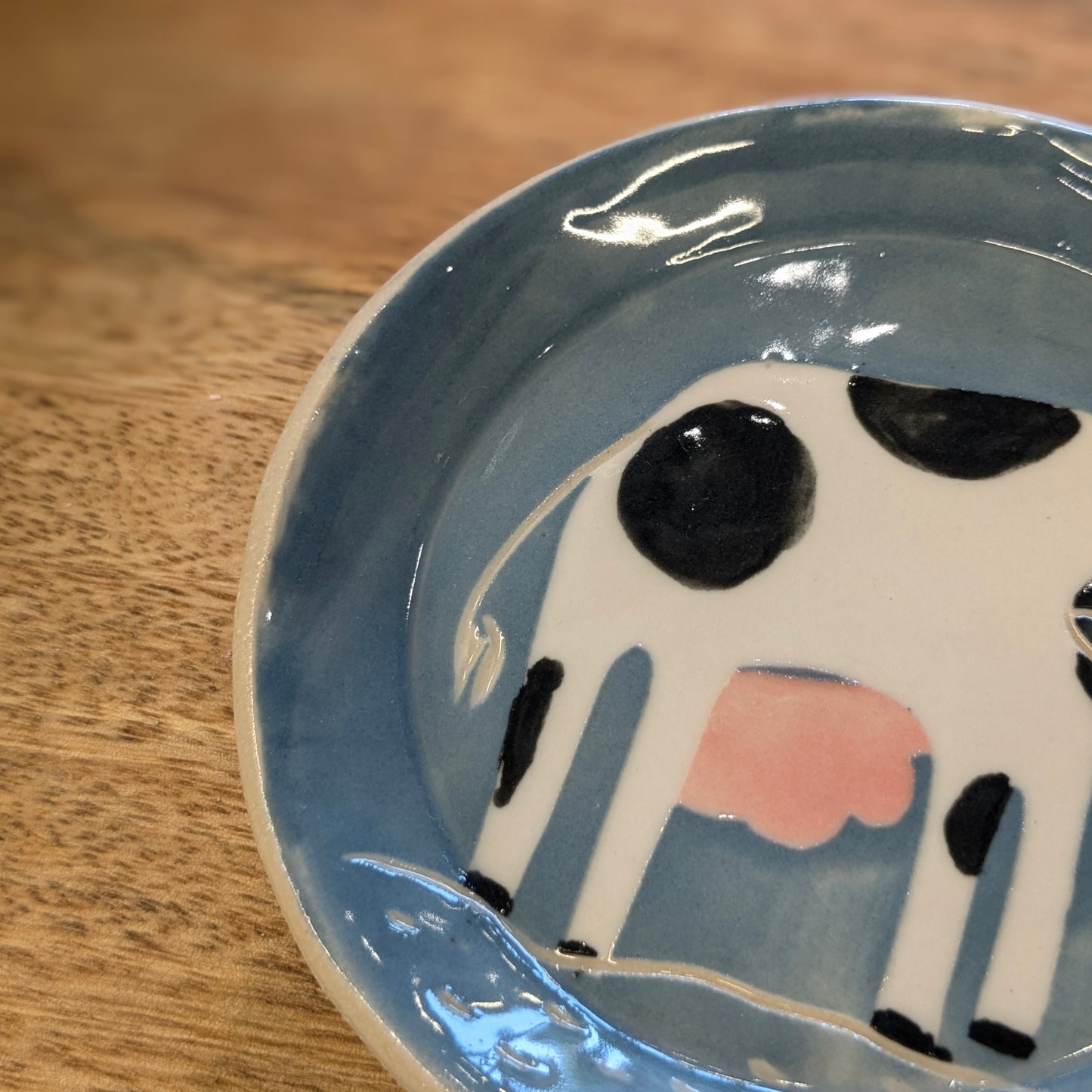 GRAZING COW Tiny Plate - Handmade Blue Dish