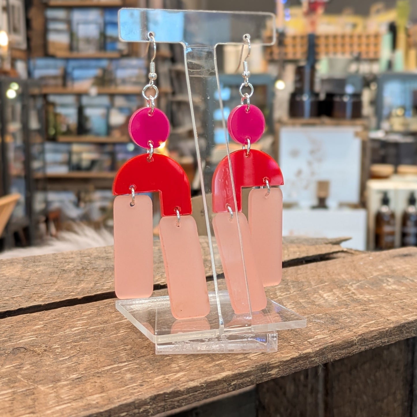 Staggered Drop Dangles - Red/Rose/Fuschia