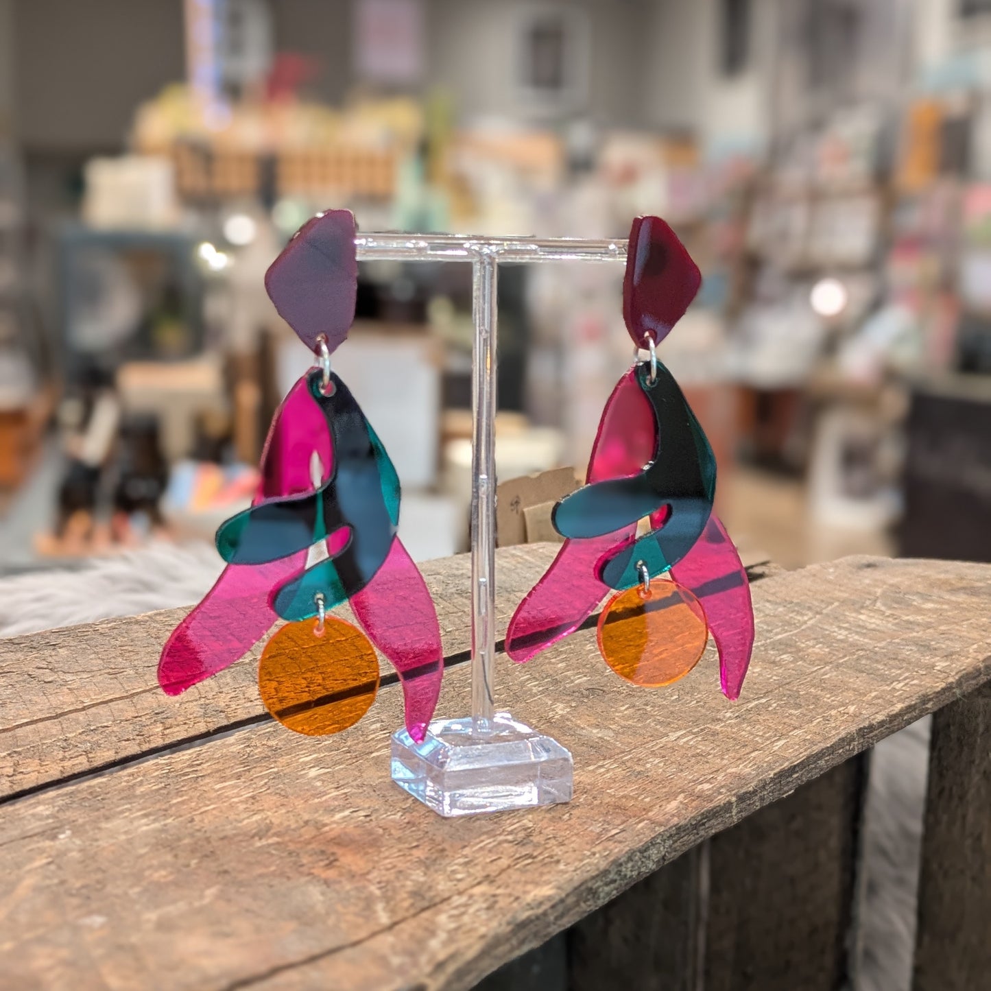 Fleur d’Amalie Transparent Dangles - Orange/Green/Pink